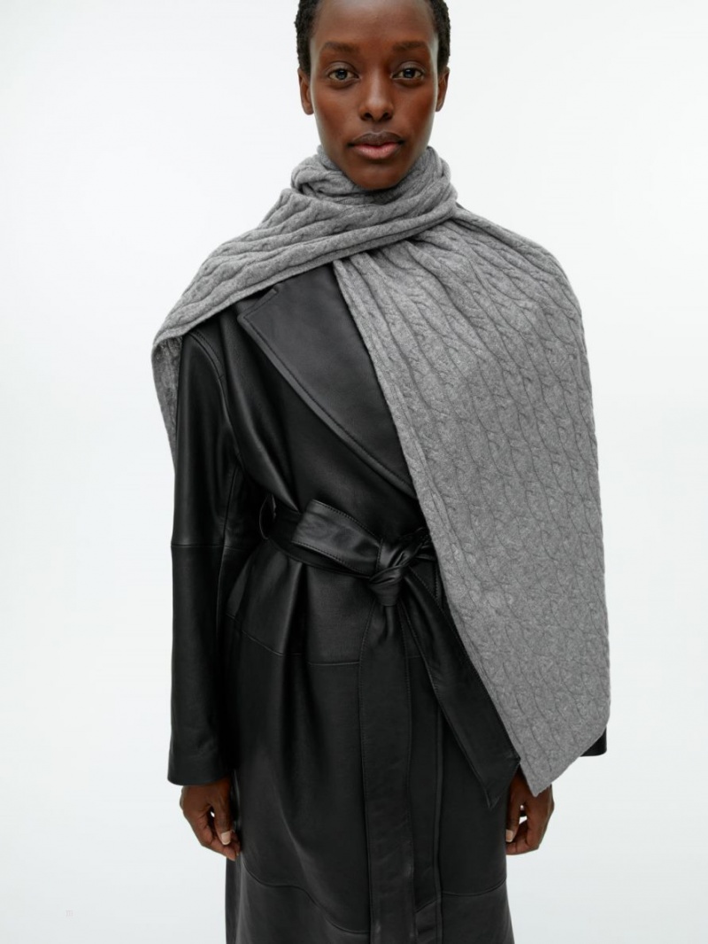 Esarfa Arket Cable-Knit Cashmere Dama Gri | Romania-NXFO69357