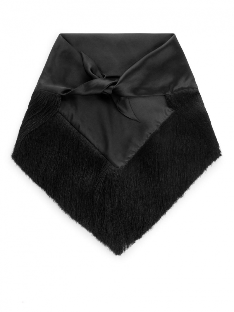 Esarfa Arket Fringe Silk Dama Negrii | Romania-SGKC35647