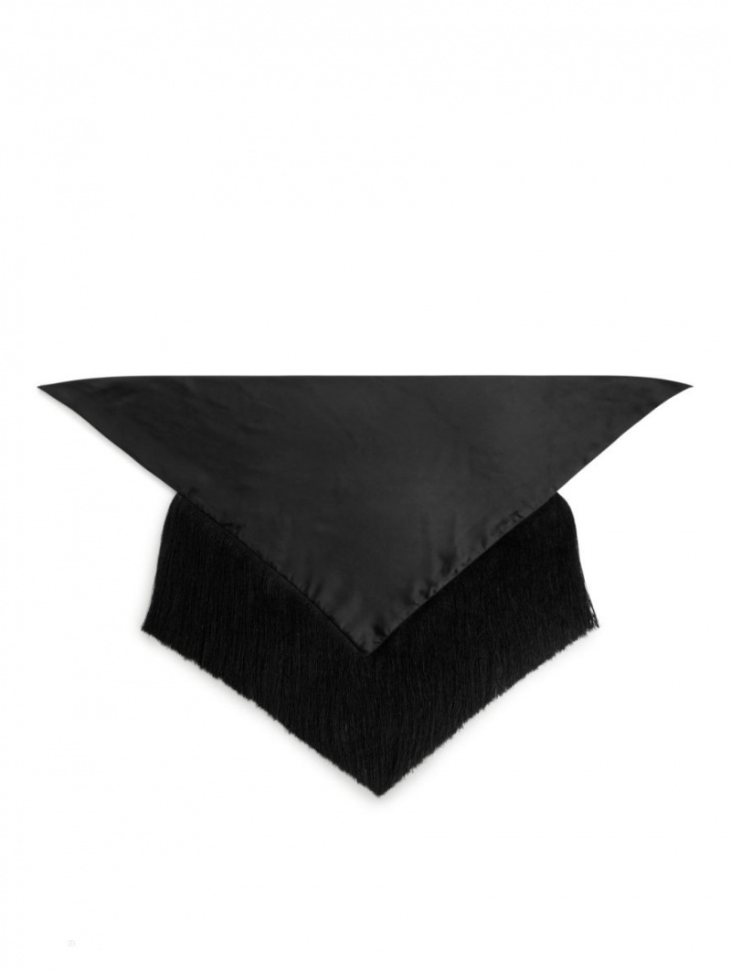 Esarfa Arket Fringe Silk Dama Negrii | Romania-SGKC35647