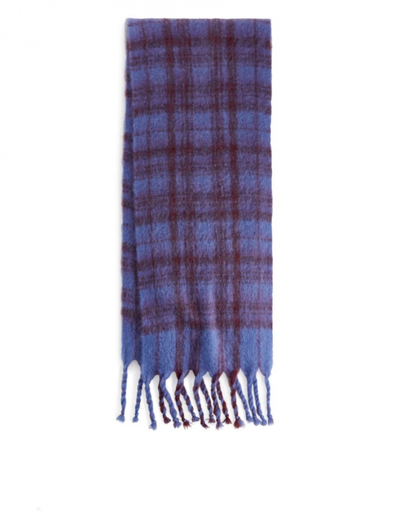 Esarfa Arket Tartan Lână Dama Albastri | Romania-FXJN29374