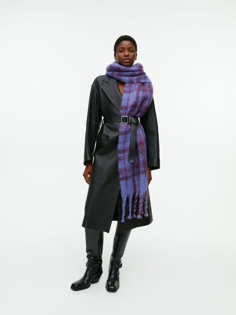 Esarfa Arket Tartan Lână Dama Albastri | Romania-FXJN29374