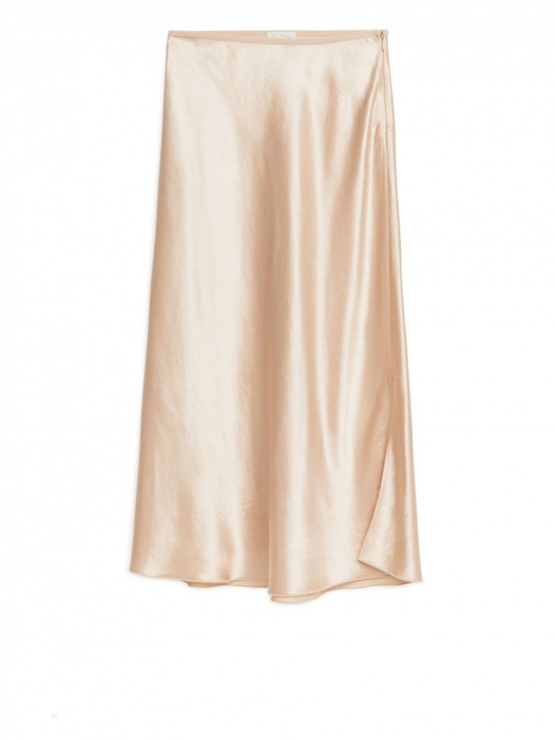 Fusta Arket Bias-Cut Satin Dama Bej Deschis | Romania-WLTQ90856