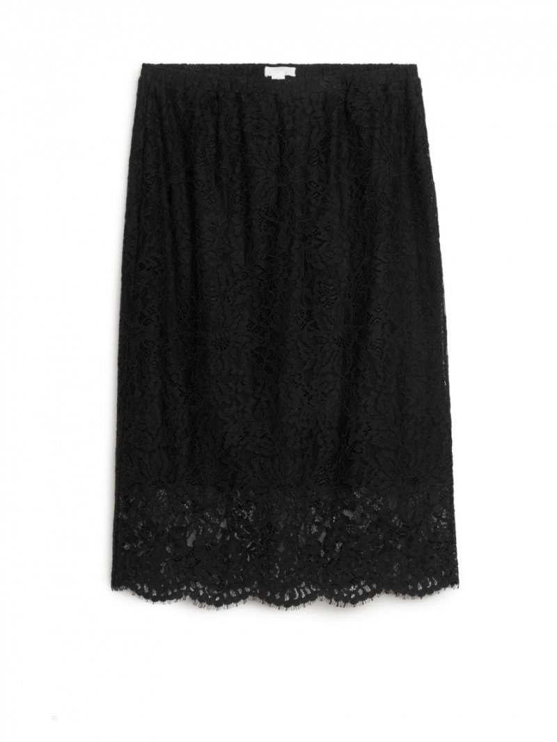 Fusta Arket Dantela Midi Dama Negrii | Romania-YXVJ50768