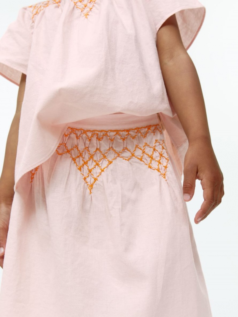 Fusta Arket Embroidered Linen Fete Roz | Romania-DXCT68472