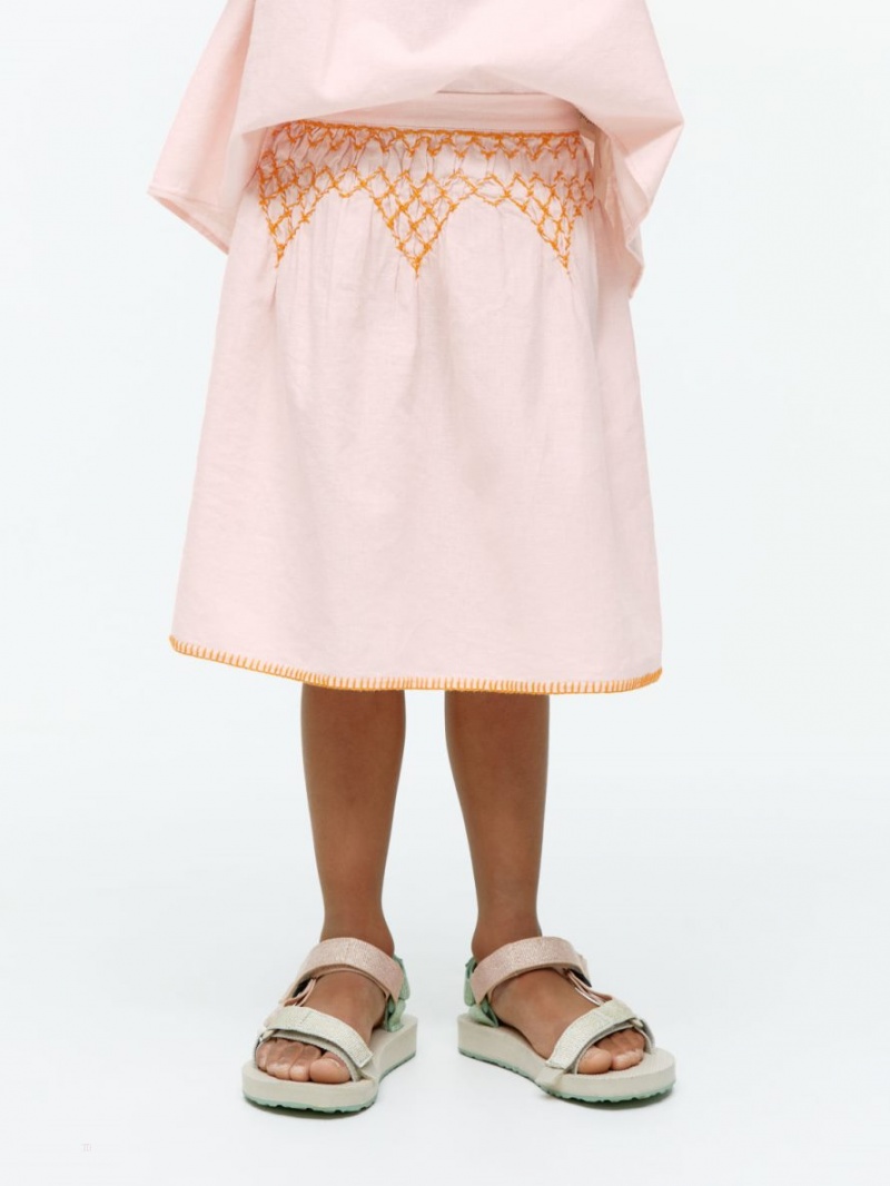 Fusta Arket Embroidered Linen Fete Roz | Romania-DXCT68472