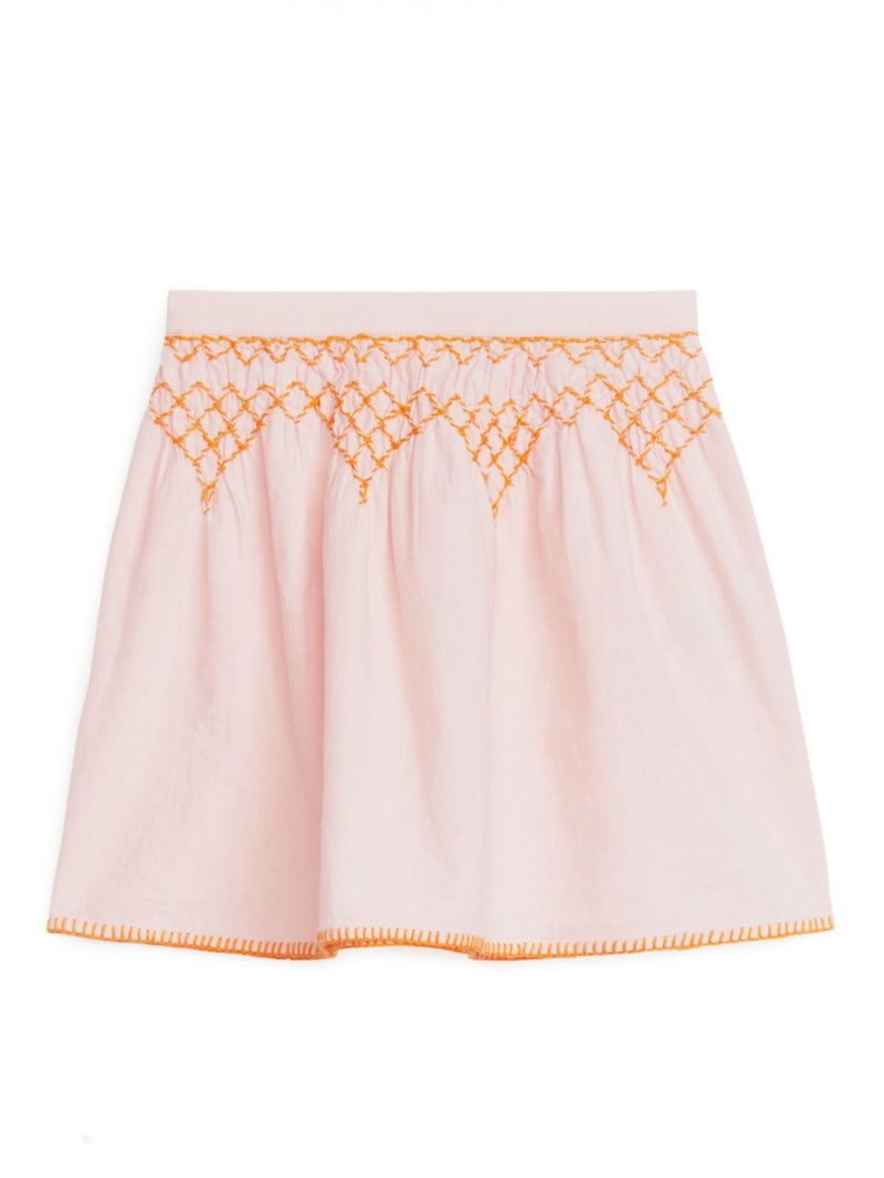 Fusta Arket Embroidered Linen Fete Roz | Romania-DXCT68472