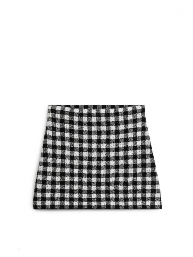 Fusta Arket Jacquard Knit Mini Dama Albi Negrii | Romania-PTJN05467
