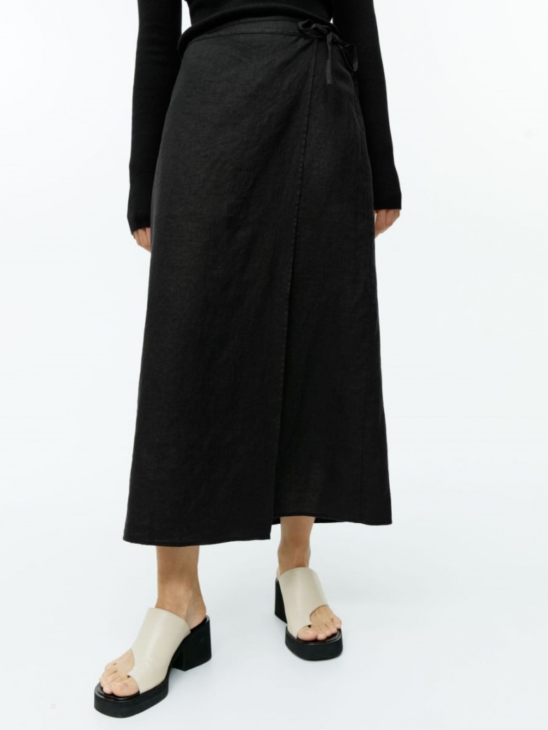 Fusta Arket Linen Wrap Dama Negrii | Romania-LJBS48517