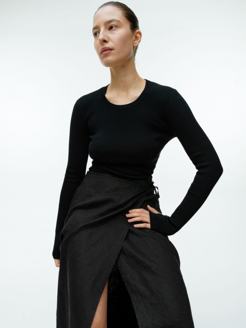 Fusta Arket Linen Wrap Dama Negrii | Romania-LJBS48517