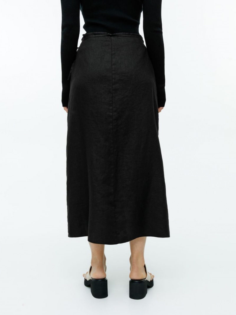 Fusta Arket Linen Wrap Dama Negrii | Romania-LJBS48517