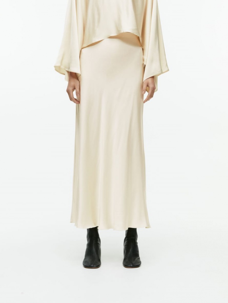Fusta Arket Maxi Satin Dama Bej Deschis | Romania-EOYU47532