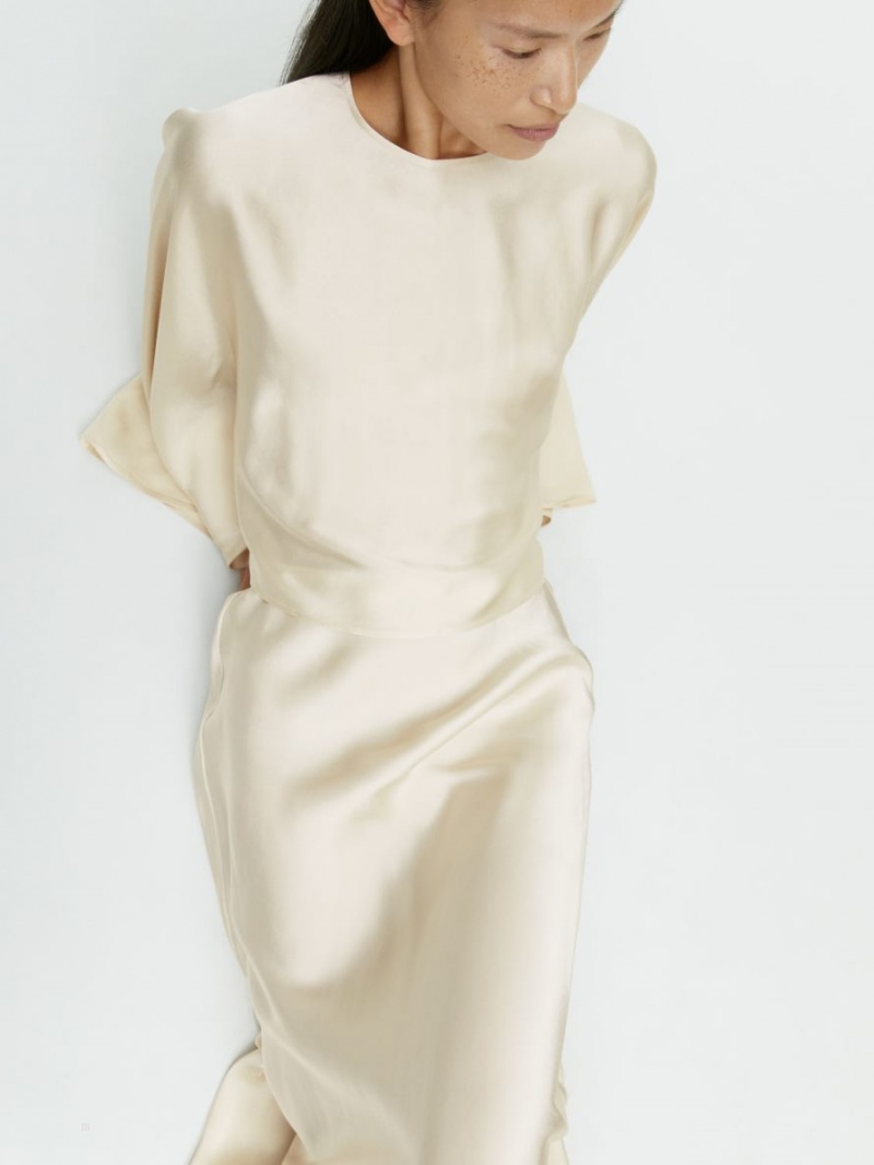 Fusta Arket Maxi Satin Dama Bej Deschis | Romania-EOYU47532
