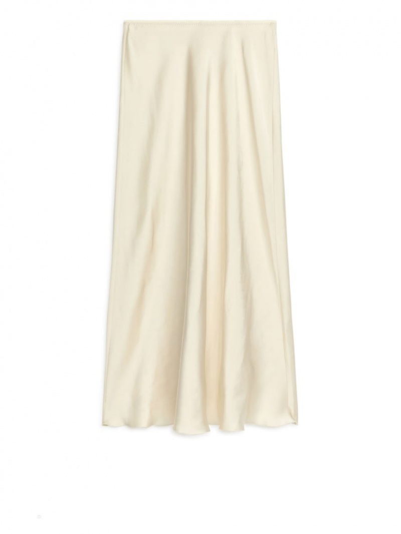 Fusta Arket Maxi Satin Dama Bej Deschis | Romania-EOYU47532