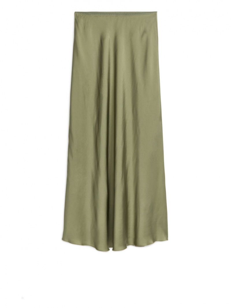 Fusta Arket Maxi Satin Dama Kaki Verzi | Romania-NMRB46893