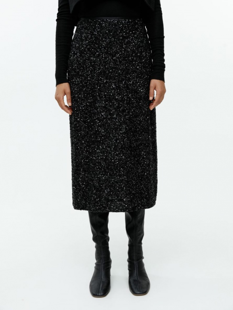 Fusta Arket Mid-High-Length Sequin Dama Negrii | Romania-PEIY35168