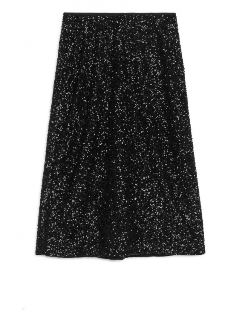 Fusta Arket Mid-High-Length Sequin Dama Negrii | Romania-PEIY35168