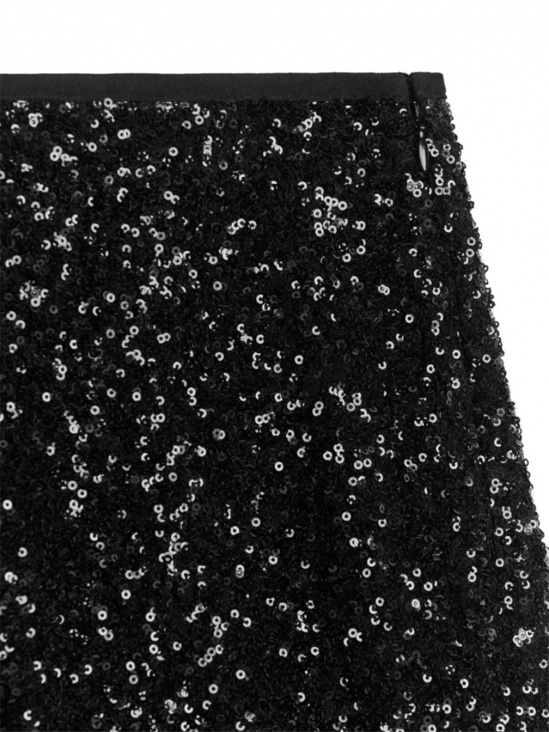 Fusta Arket Mid-High-Length Sequin Dama Negrii | Romania-PEIY35168