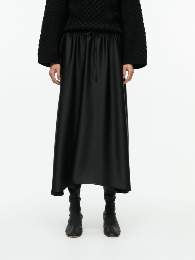 Fusta Arket Midi Satin Dama Negrii | Romania-MEGF38751