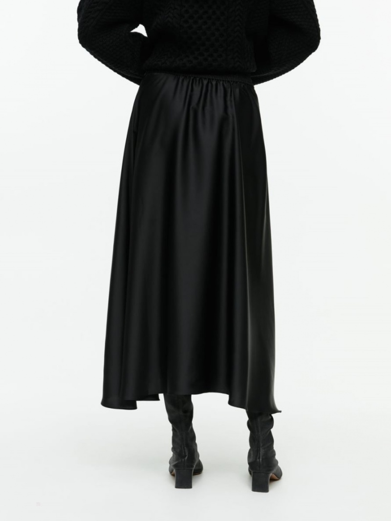 Fusta Arket Midi Satin Dama Negrii | Romania-MEGF38751