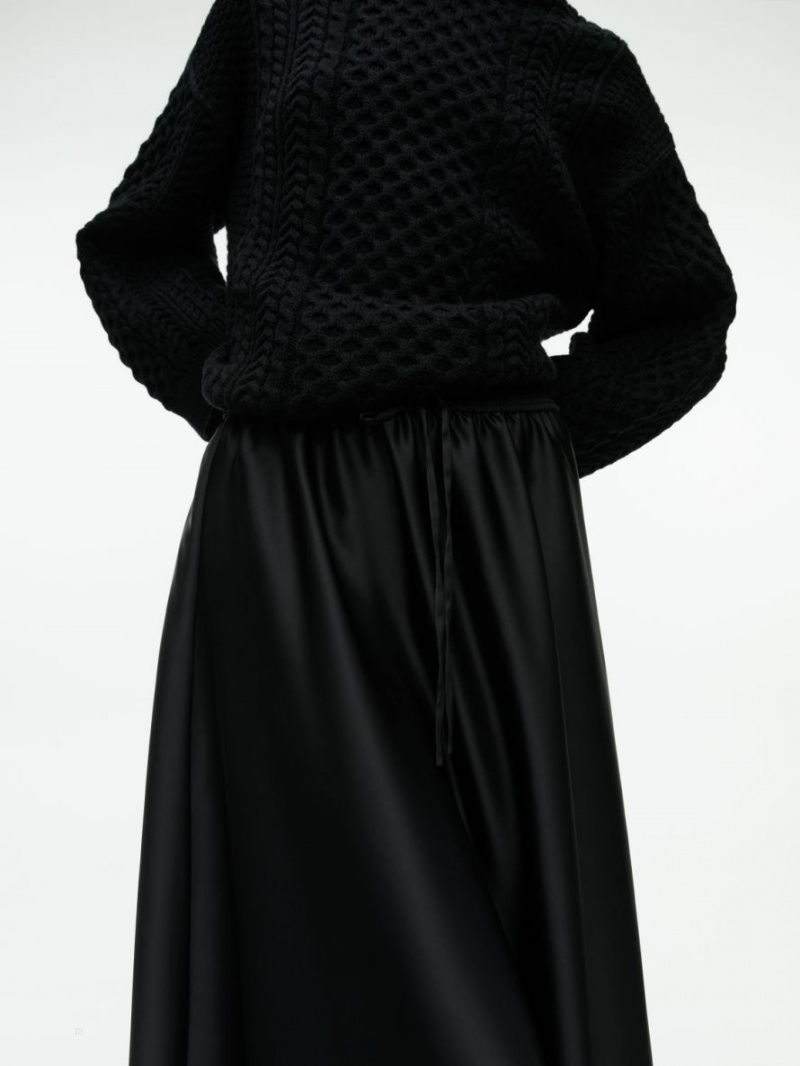 Fusta Arket Midi Satin Dama Negrii | Romania-MEGF38751