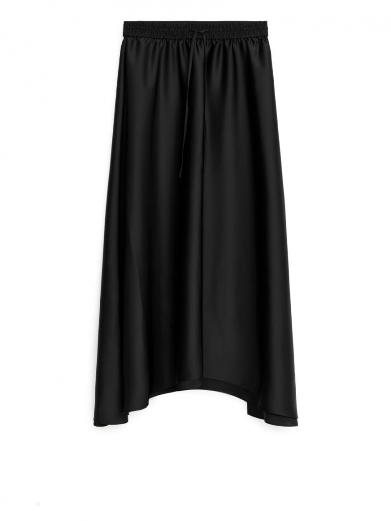 Fusta Arket Midi Satin Dama Negrii | Romania-MEGF38751