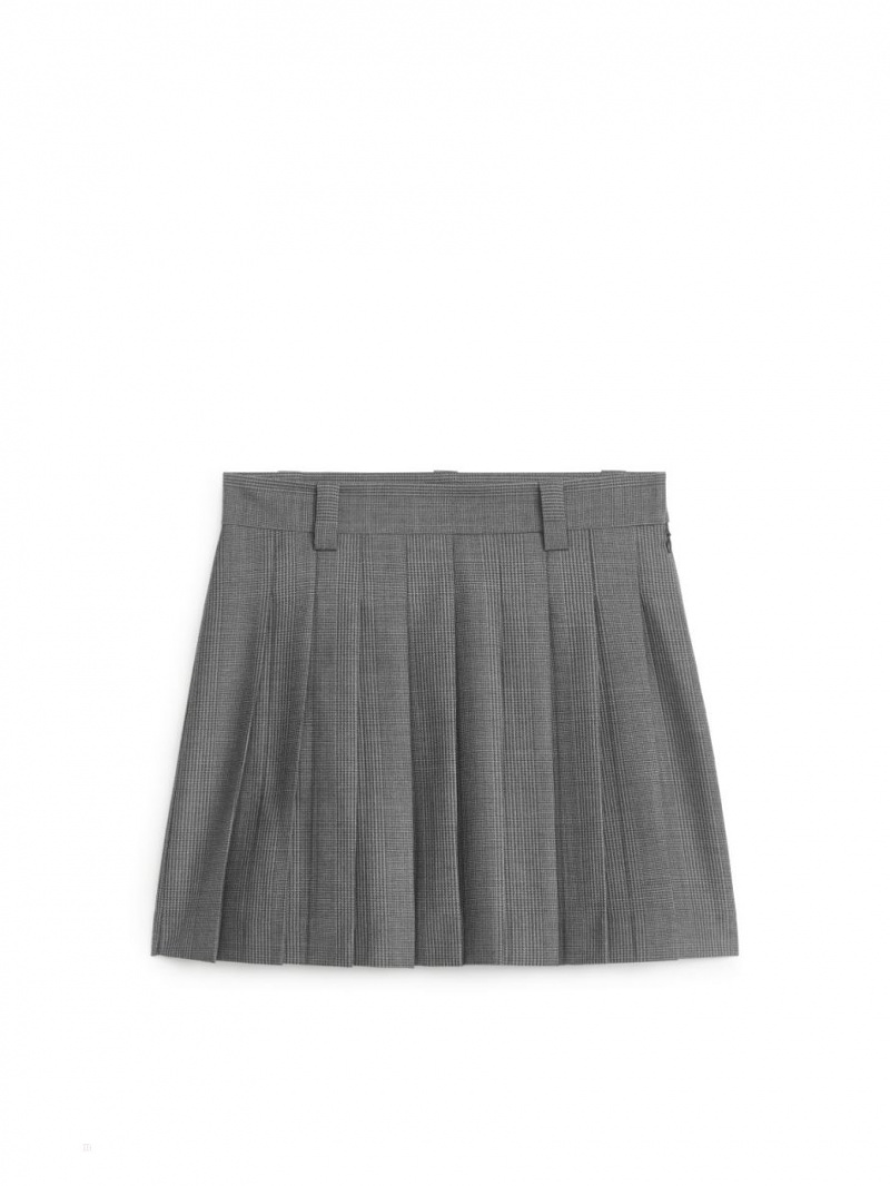 Fusta Arket Plisat Lână-Blend Mini Dama Gri | Romania-BPMQ78910