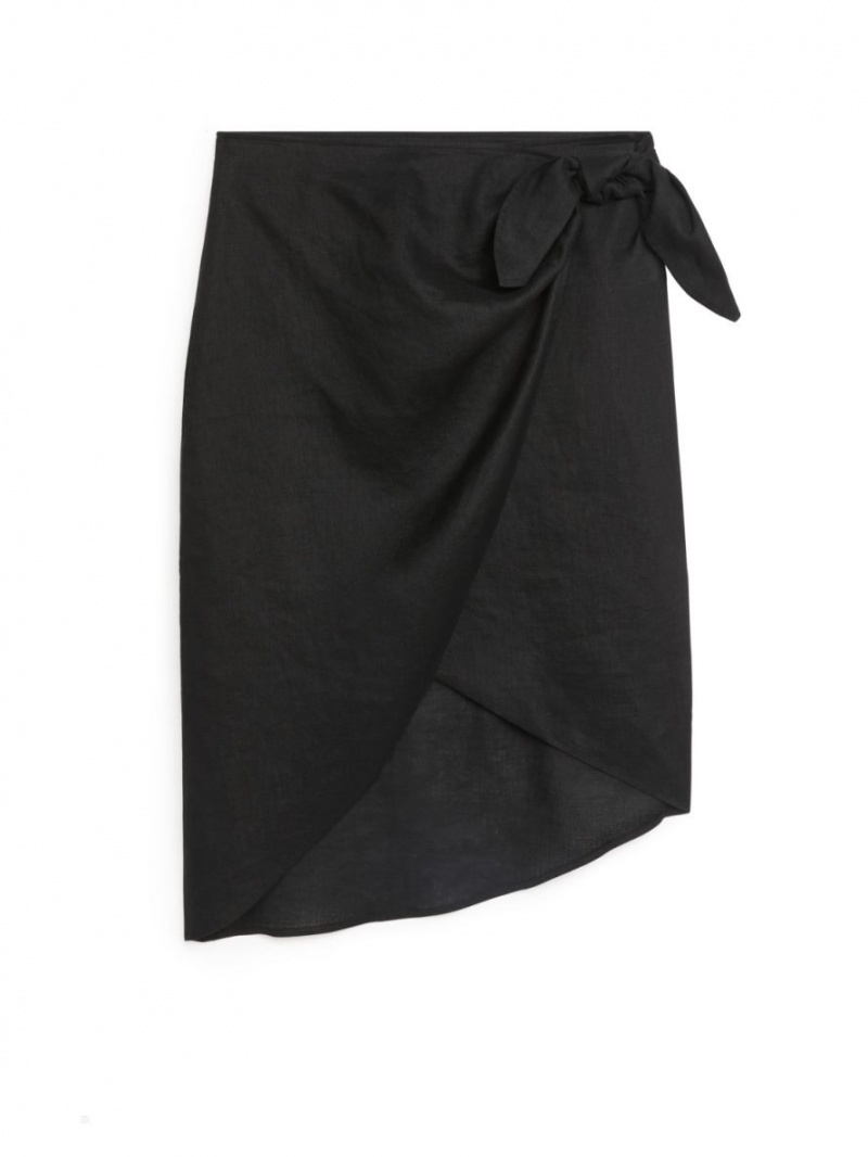 Fusta Arket Wrap Linen Dama Negrii | Romania-LTNO57290