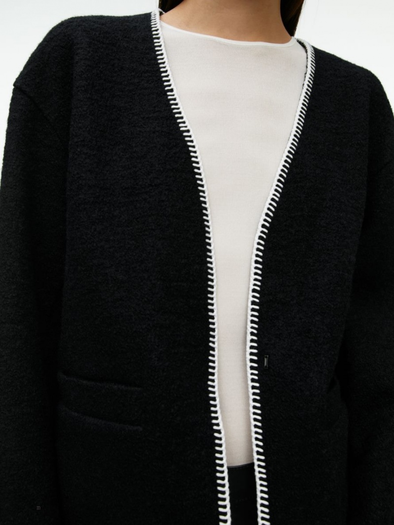 Geaca Arket Blanket-Stitch Lână Dama Negrii Albi | Romania-KNAB70354