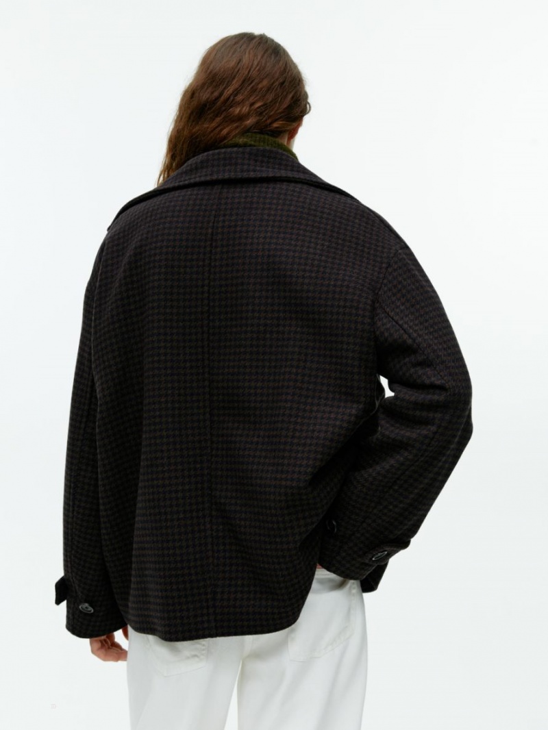 Geaca Arket Chequered Lână-Blend Dama Maro Inchis | Romania-TUFW27683
