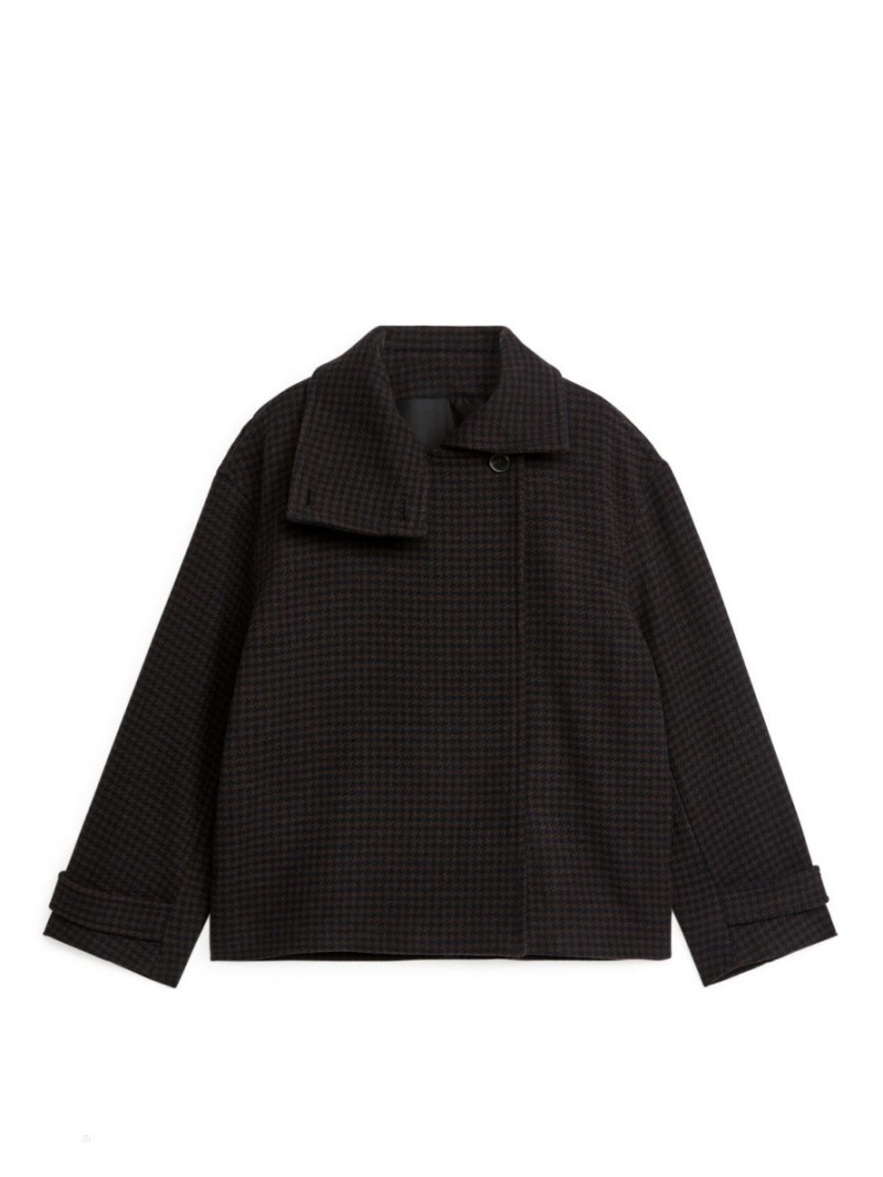 Geaca Arket Chequered Lână-Blend Dama Maro Inchis | Romania-TUFW27683