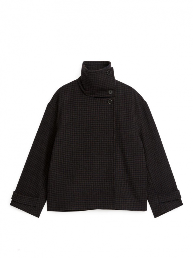 Geaca Arket Chequered Lână-Blend Dama Maro Inchis | Romania-TUFW27683