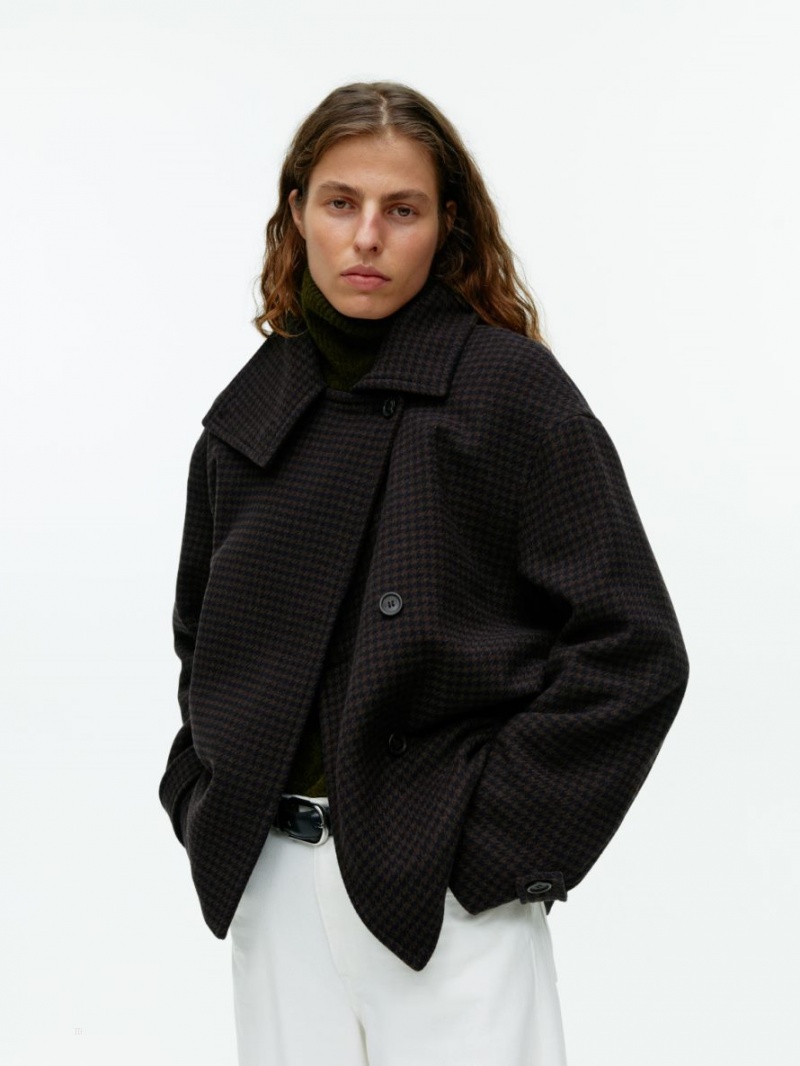 Geaca Arket Chequered Lână-Blend Dama Maro Inchis | Romania-TUFW27683