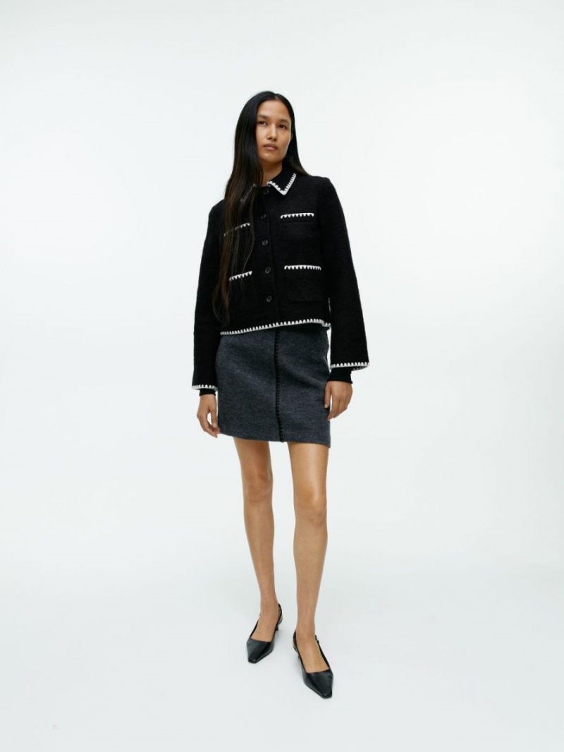 Geaca Arket Contrast Stitch Dama Negrii | Romania-OVLI63759