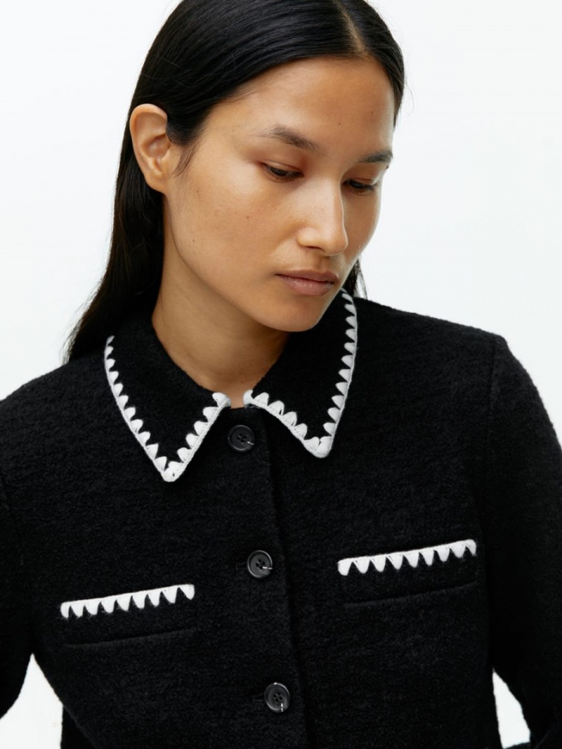Geaca Arket Contrast Stitch Dama Negrii | Romania-OVLI63759