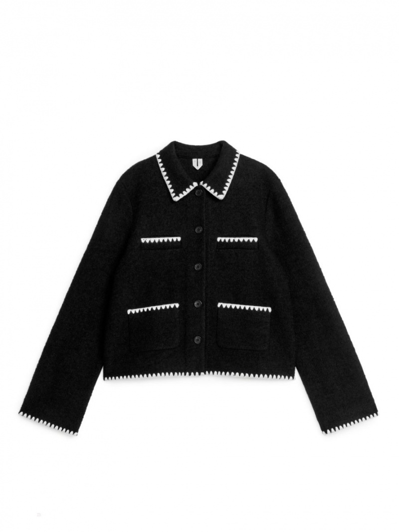 Geaca Arket Contrast Stitch Dama Negrii | Romania-OVLI63759