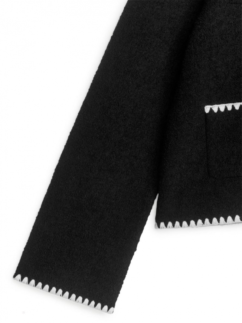 Geaca Arket Contrast Stitch Dama Negrii | Romania-OVLI63759