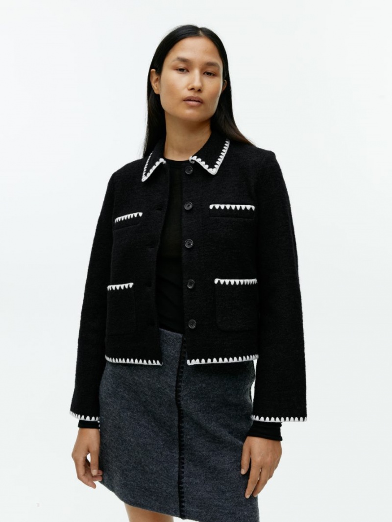 Geaca Arket Contrast Stitch Dama Negrii | Romania-OVLI63759
