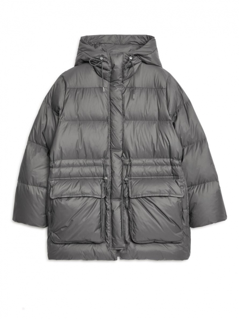 Geaca Arket Drawstring Down Dama Gri Inchis | Romania-LVWJ76138