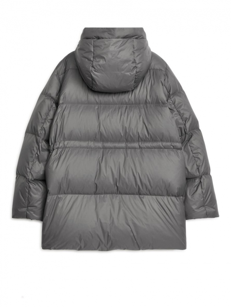 Geaca Arket Drawstring Down Dama Gri Inchis | Romania-LVWJ76138