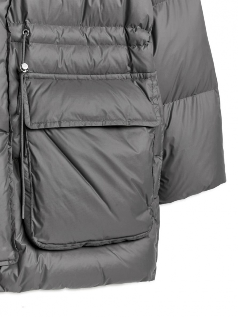 Geaca Arket Drawstring Down Dama Gri Inchis | Romania-LVWJ76138