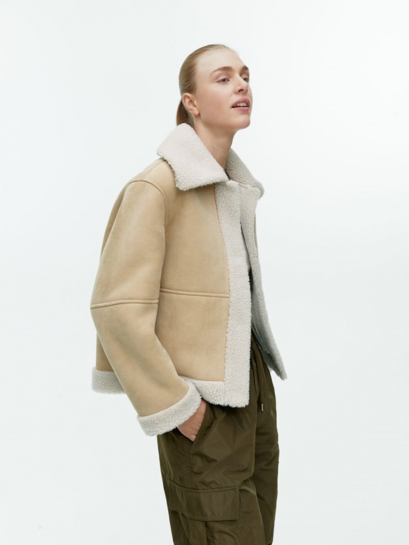 Geaca Arket Faux Fur Moleskin Dama Bej | Romania-MBEJ32187