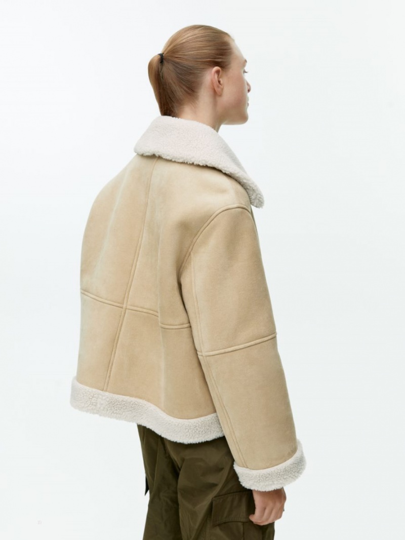 Geaca Arket Faux Fur Moleskin Dama Bej | Romania-MBEJ32187