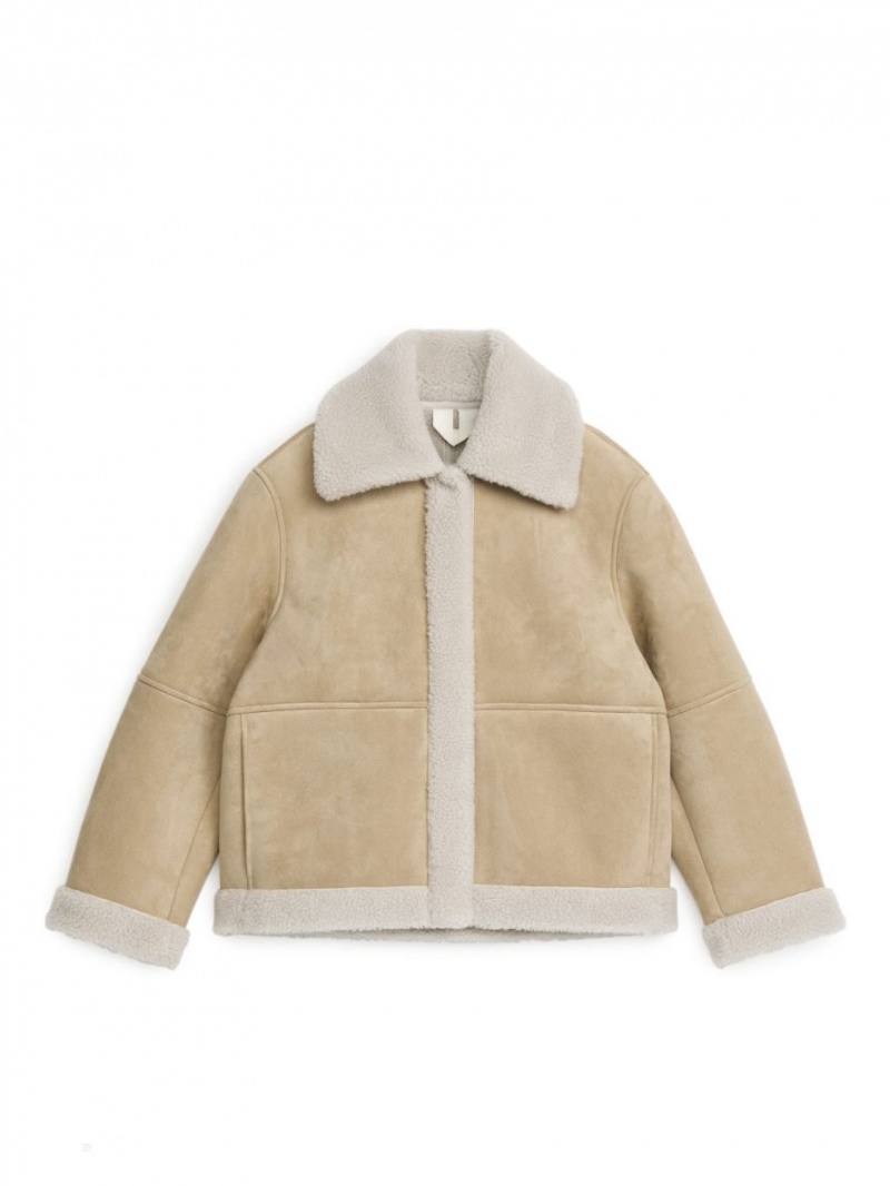 Geaca Arket Faux Fur Moleskin Dama Bej | Romania-MBEJ32187