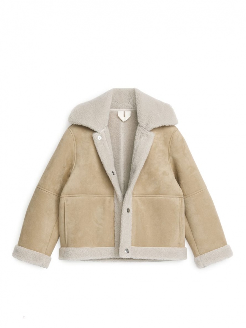 Geaca Arket Faux Fur Moleskin Dama Bej | Romania-MBEJ32187