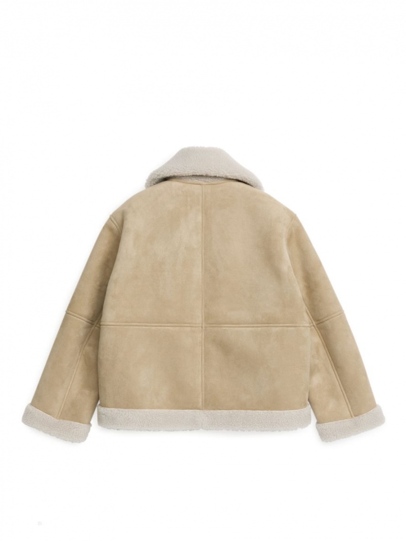 Geaca Arket Faux Fur Moleskin Dama Bej | Romania-MBEJ32187