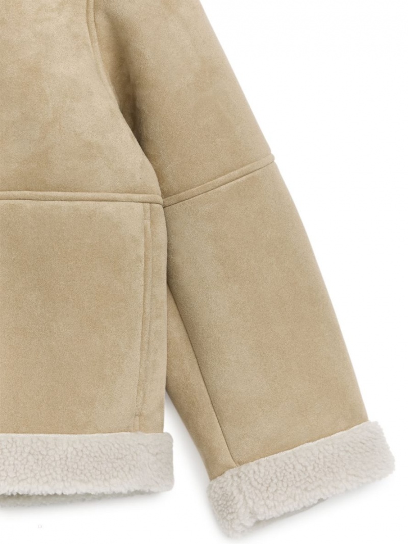 Geaca Arket Faux Fur Moleskin Dama Bej | Romania-MBEJ32187