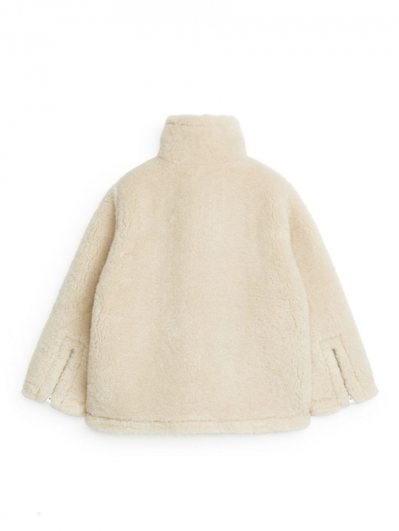 Geaca Arket Fluffy Pile Dama Albi | Romania-ULDK20476