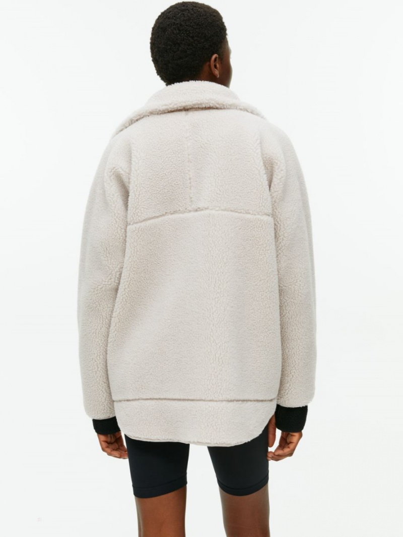 Geaca Arket High-Neck Pile Dama Albi | Romania-XAQZ79356