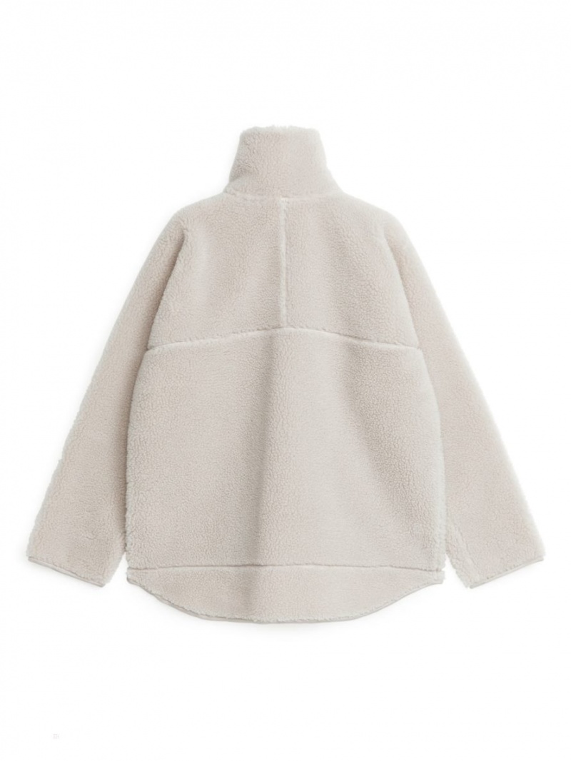 Geaca Arket High-Neck Pile Dama Albi | Romania-XAQZ79356