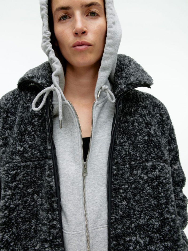 Geaca Arket High-Neck Pile Dama Negrii Albi | Romania-DRFP15976